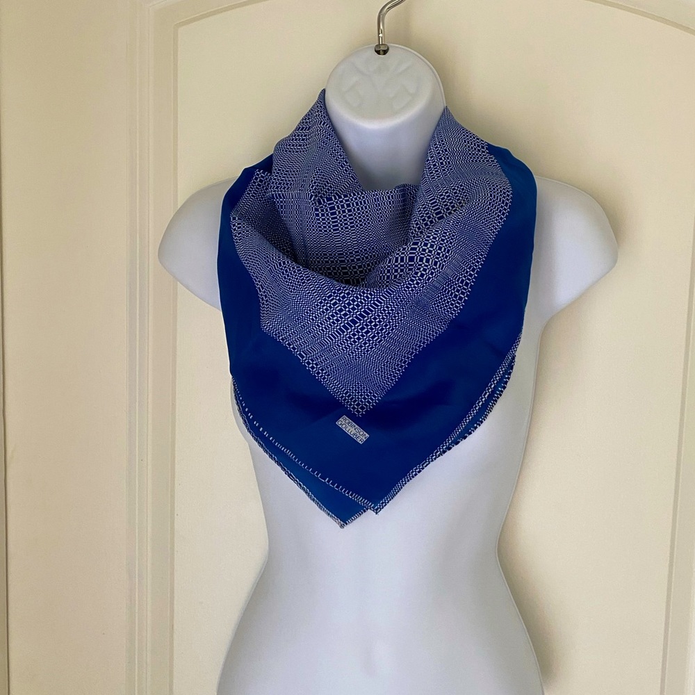 Vintage Robinson Golluber square scarf geometrical print royal blue & white